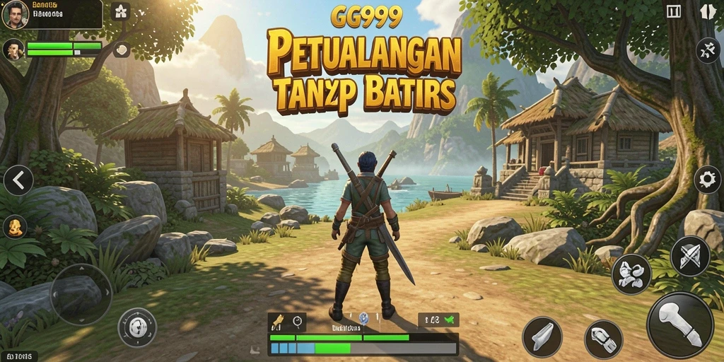 Screenshot menampilkan pemain menjelajahi dunia terbuka yang luas di GG999.