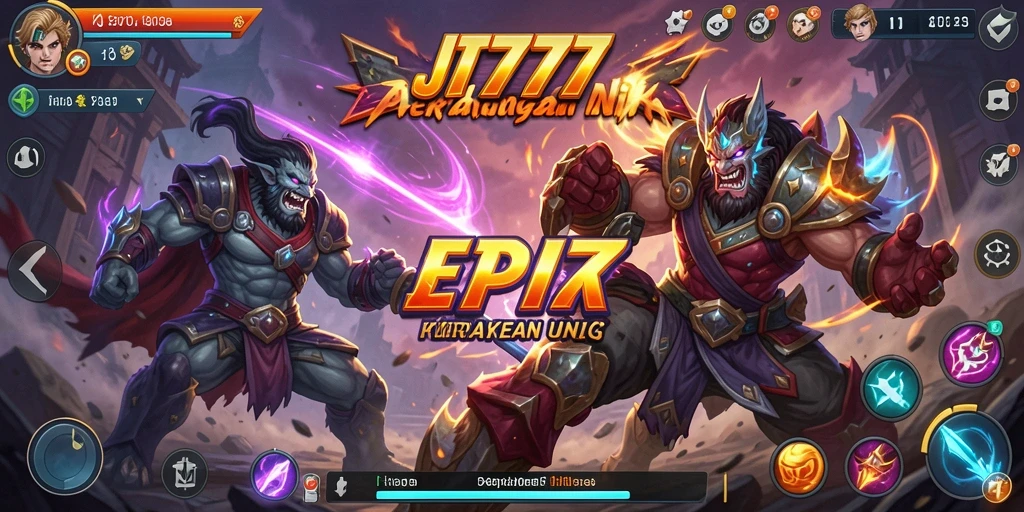 Tangkapan layar JT777 menunjukkan aksi pertarungan yang intens dengan karakter yang beragam.