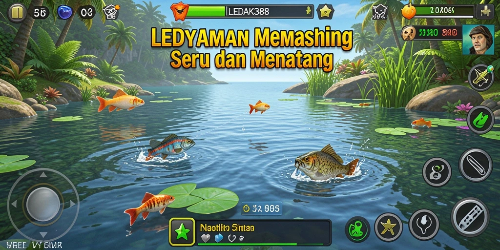 Tampilan gameplay LEDAK388 dengan aktivitas memancing yang seru.