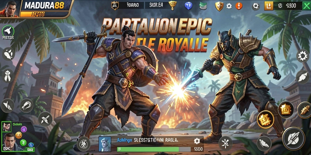 Tampilan seru permainan MADURA88 dengan intensitas pertempuran Battle Royale.
