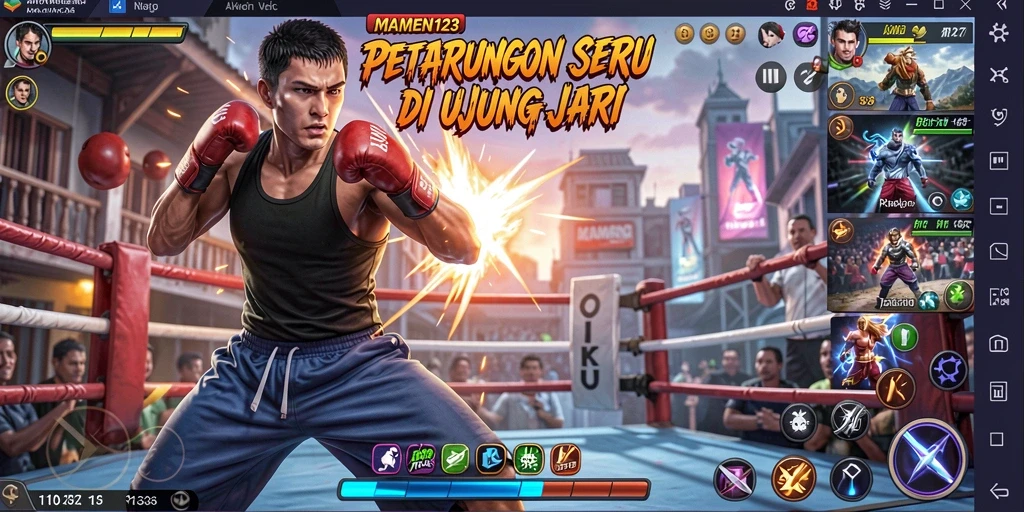 Screenshot MAMEN123 menampilkan aksi pertarungan yang mendebarkan.