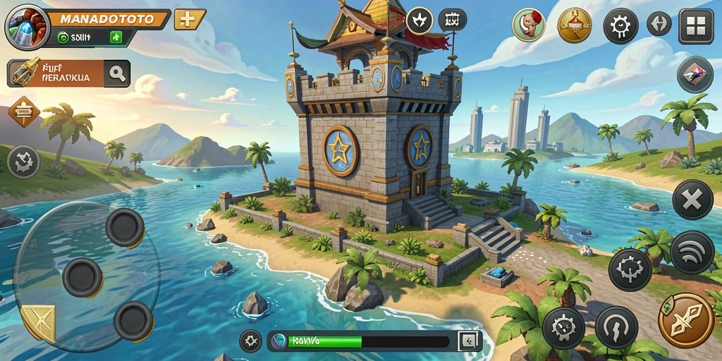 Tampilan seru dari gameplay MANADOTOTO dalam pertahanan menara.