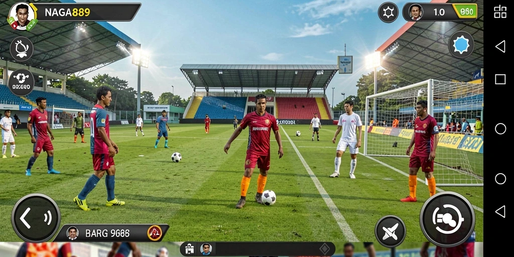 Tampilan gameplay NAGA889 yang mendebarkan dengan aksi sepak bola nyata.