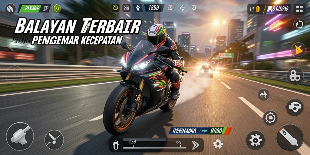Screenshot permainan PAKARJP menampilkan aksi balapan motor yang mendebarkan.