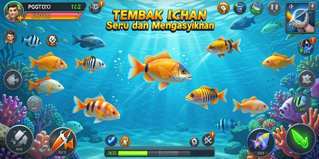 Screenshot gameplay PGTOTO yang menunjukkan aksi menembak ikan.