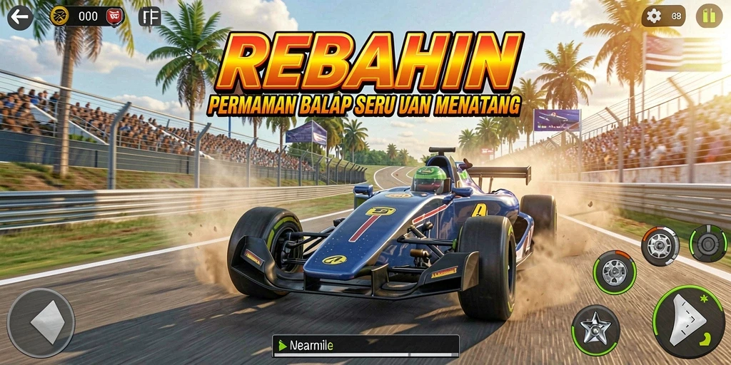 Gameplay balap seru di REBAHIN dengan mobil yang beragam.