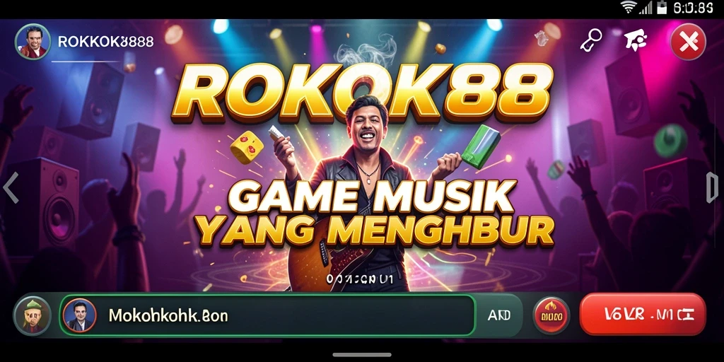 Screenshot utama ROKOK88 yang menampilkan gameplay musik yang seru.