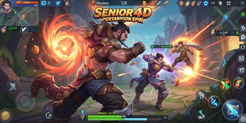 Tampilan aksi seru dalam gameplay SENIOR4D di arena MOBA.