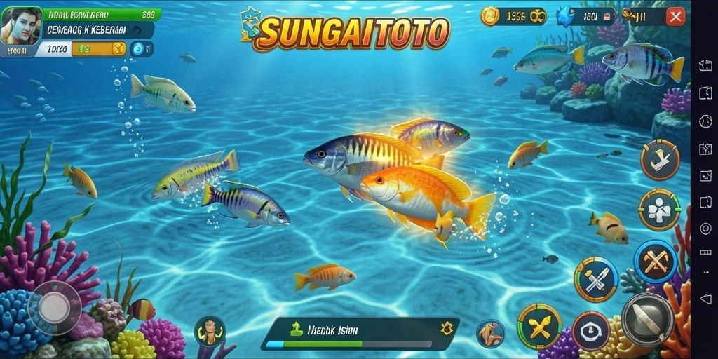 Tampak serunya gameplay SUNGAITOTO dengan aksi menembak ikan.
