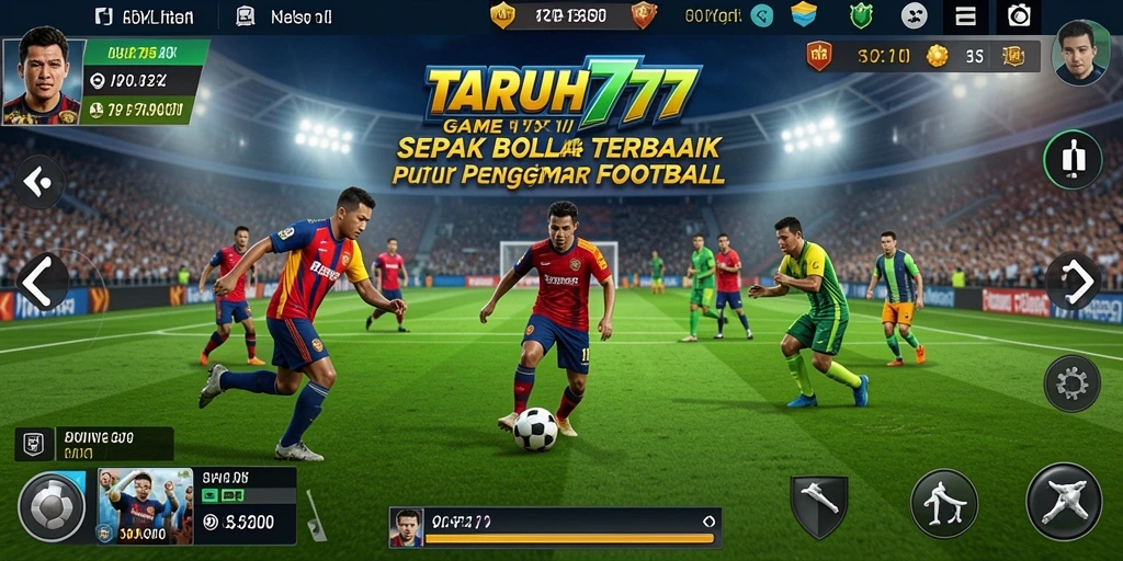 Tampilan gameplay menegangkan dalam TARUH777 dengan aksi sepak bola.
