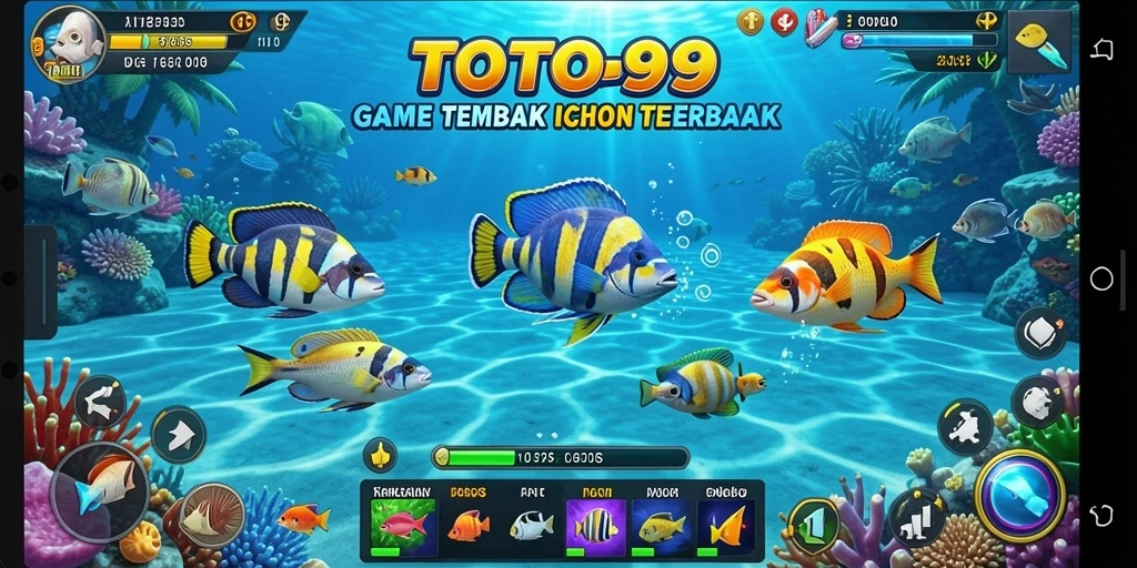 Gameplay seru Tembak Ikan dengan berbagai karakter ikan.