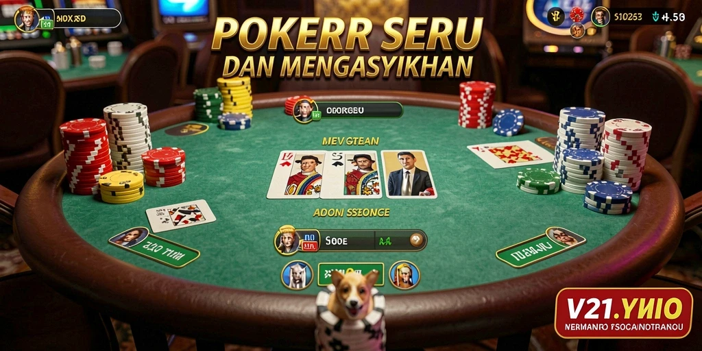 Tampilan gameplay Poker yang menegangkan dan interaktif di V21.