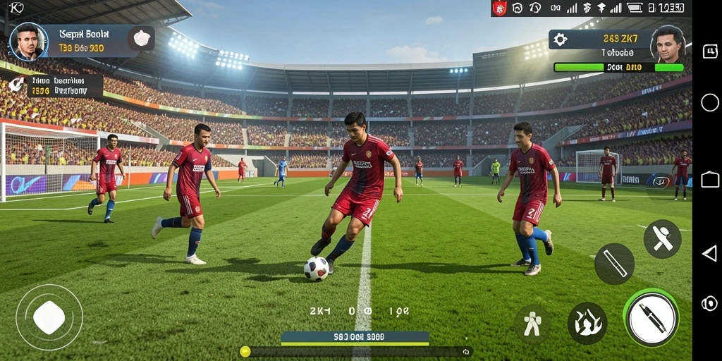Tampilan gameplay ZK7 yang mendebarkan di lapangan sepak bola.